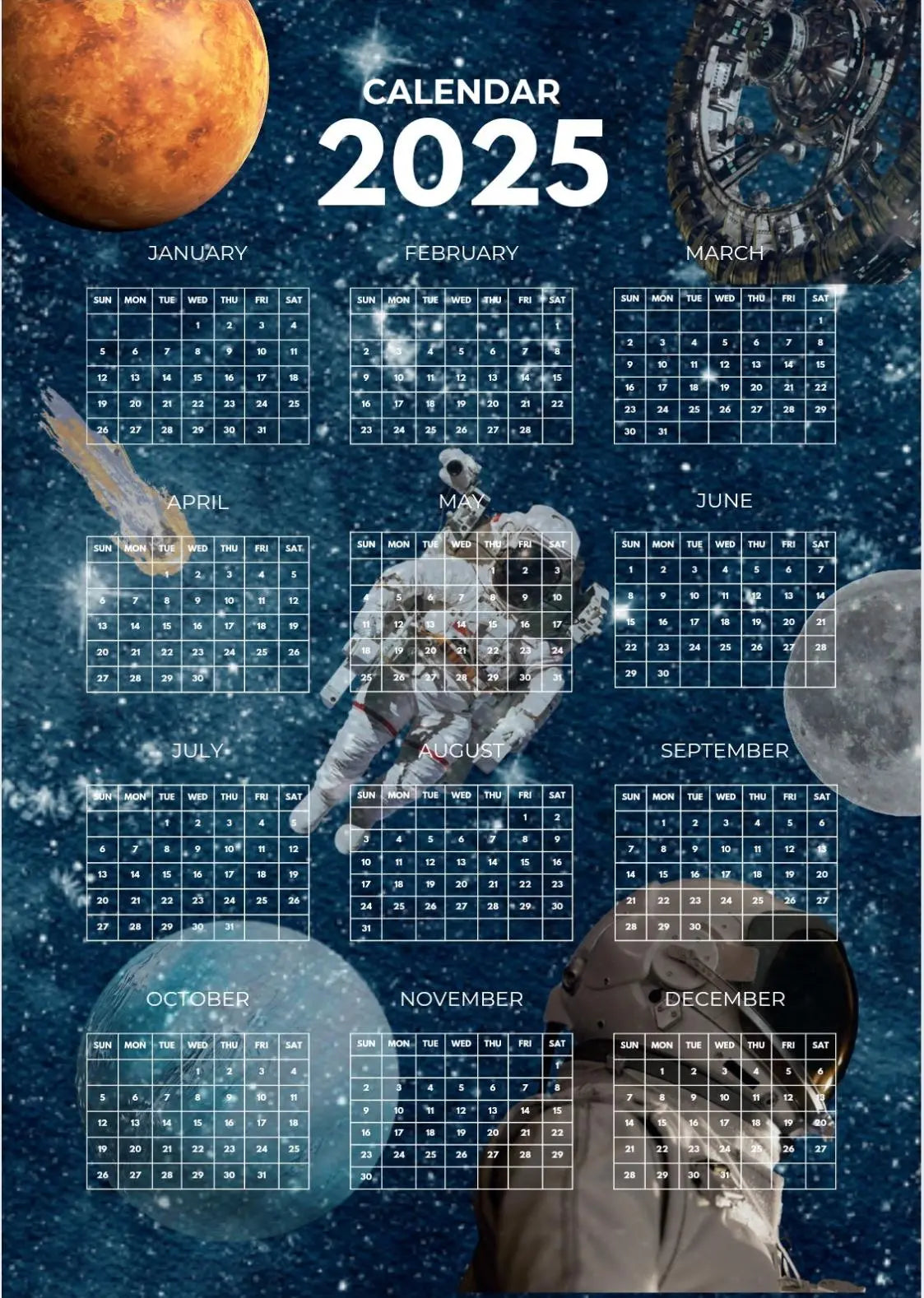 2025 Yearly Space-Themed Calendar Forever finds