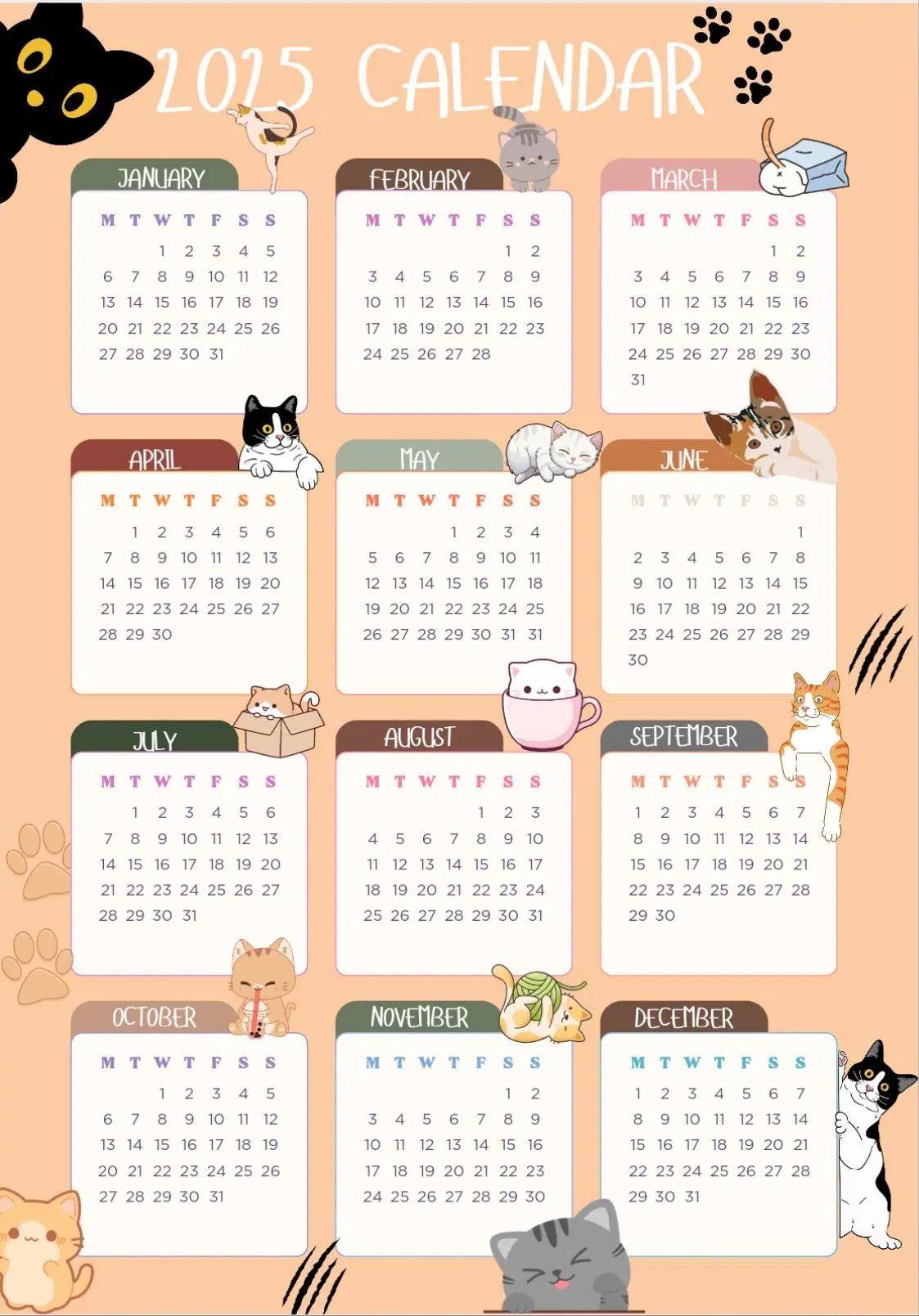 Cat-Themed Year Calendar 2025 Forever finds