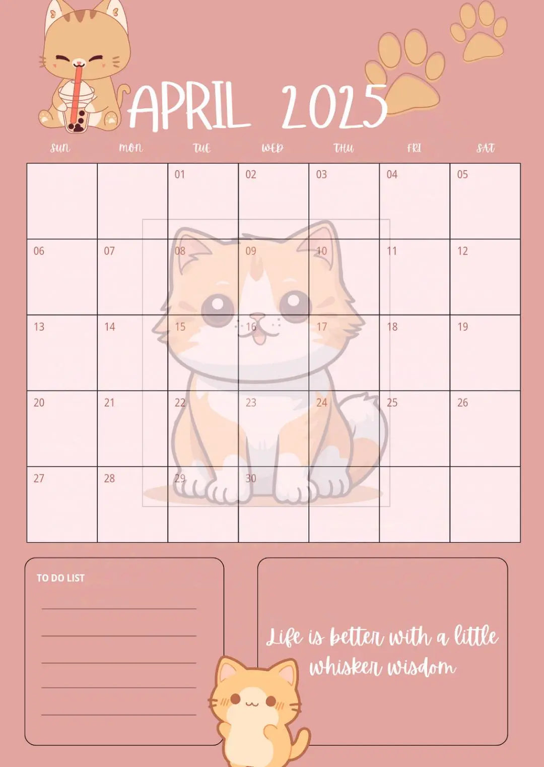 Cute Cat-Themed Printable Calendar 2025 Forever finds