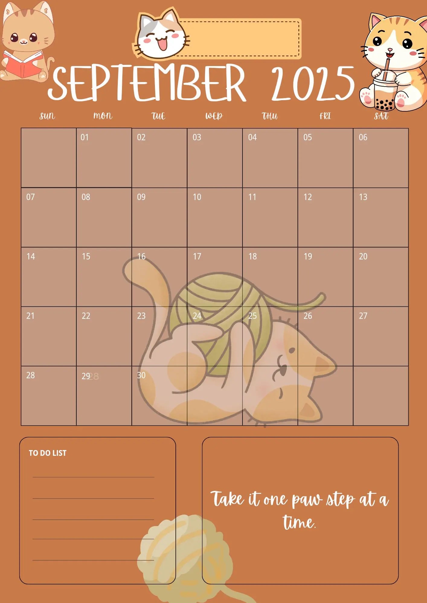 Cute Cat-Themed Printable Calendar 2025 Forever finds