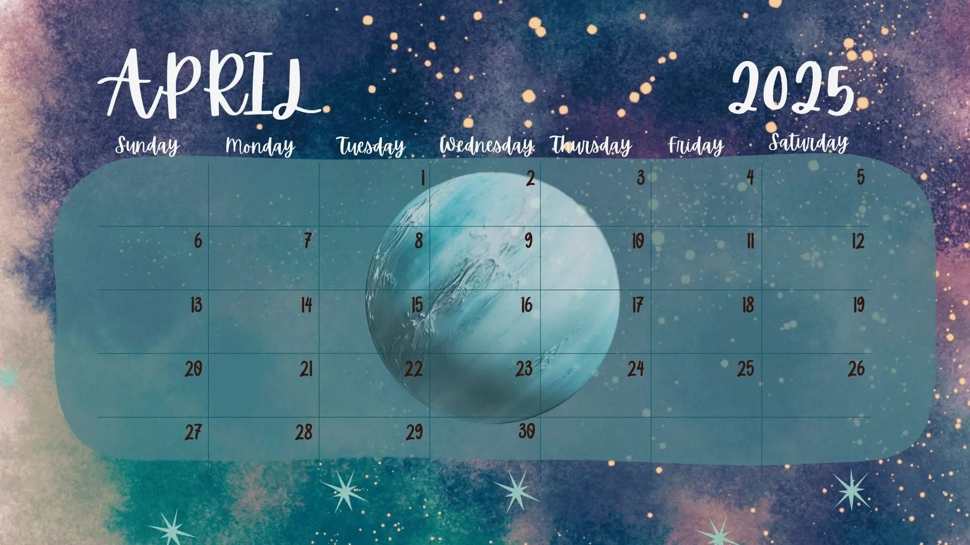 Galaxy themed Printable calendar - 2025 Forever finds